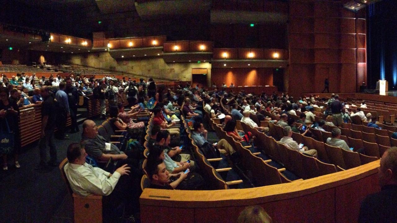 Audience gathering in the Mondavi for the 2017 keynote speech