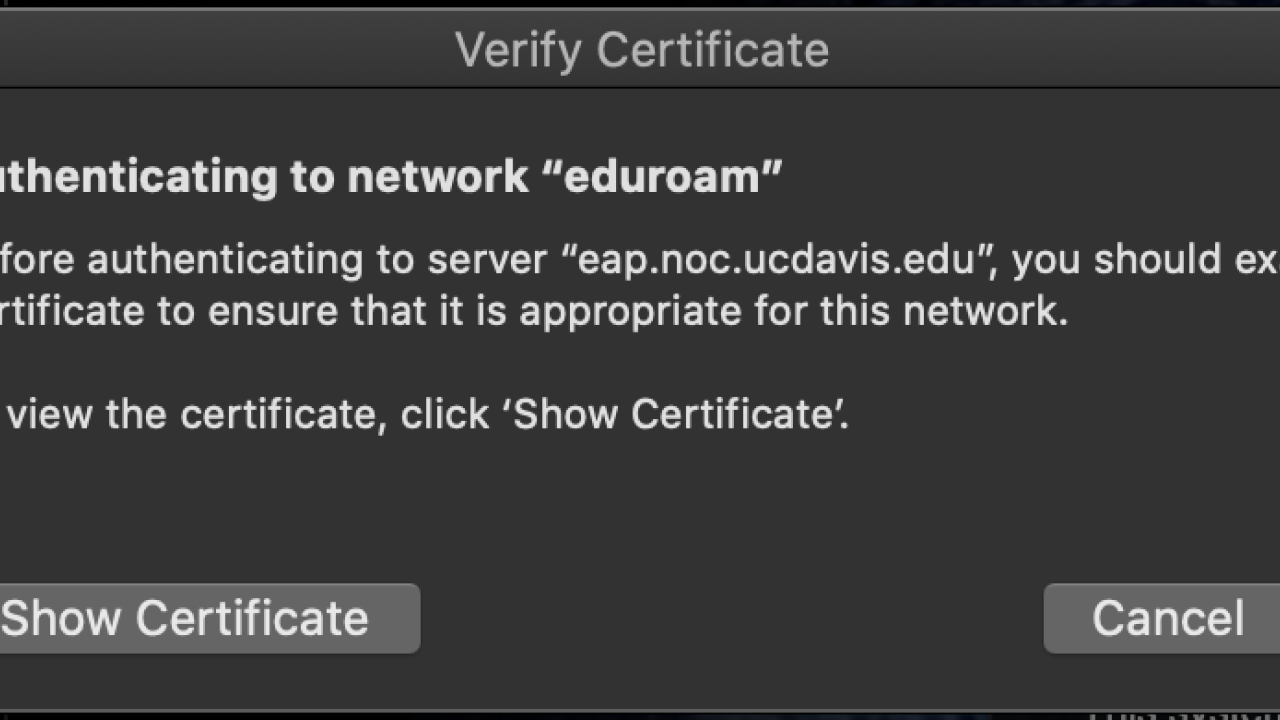 Example of eduroam certificate Example of eduroam cert