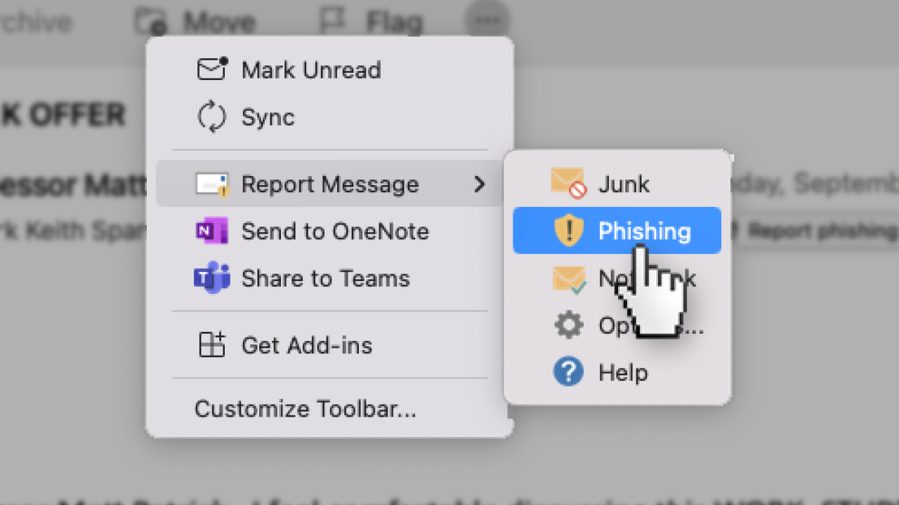 Reporting phishing emails