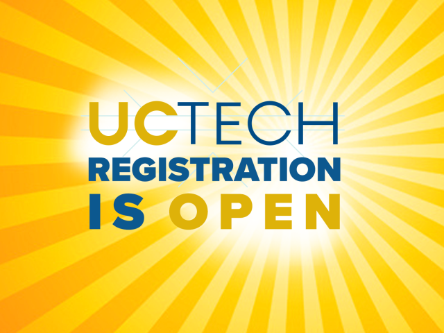 yellow graphic reading "UC Tech Registration is open"