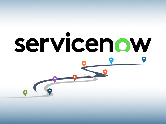 ServiceNow logo and stylized roads and waypoints