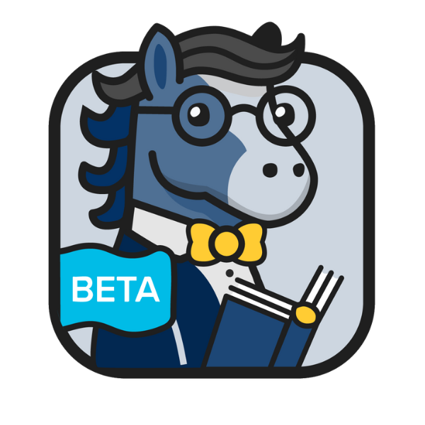 Rocky horse graphic with a blue BETA flag in the lower lefthand corner