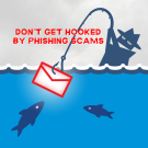 graphic depicting phishing scam with text reading, "don't get hooked by phishing scams"