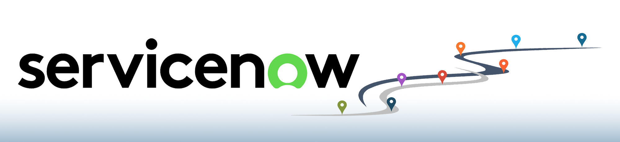 ServiceNow logo and stylized roads and waypoints