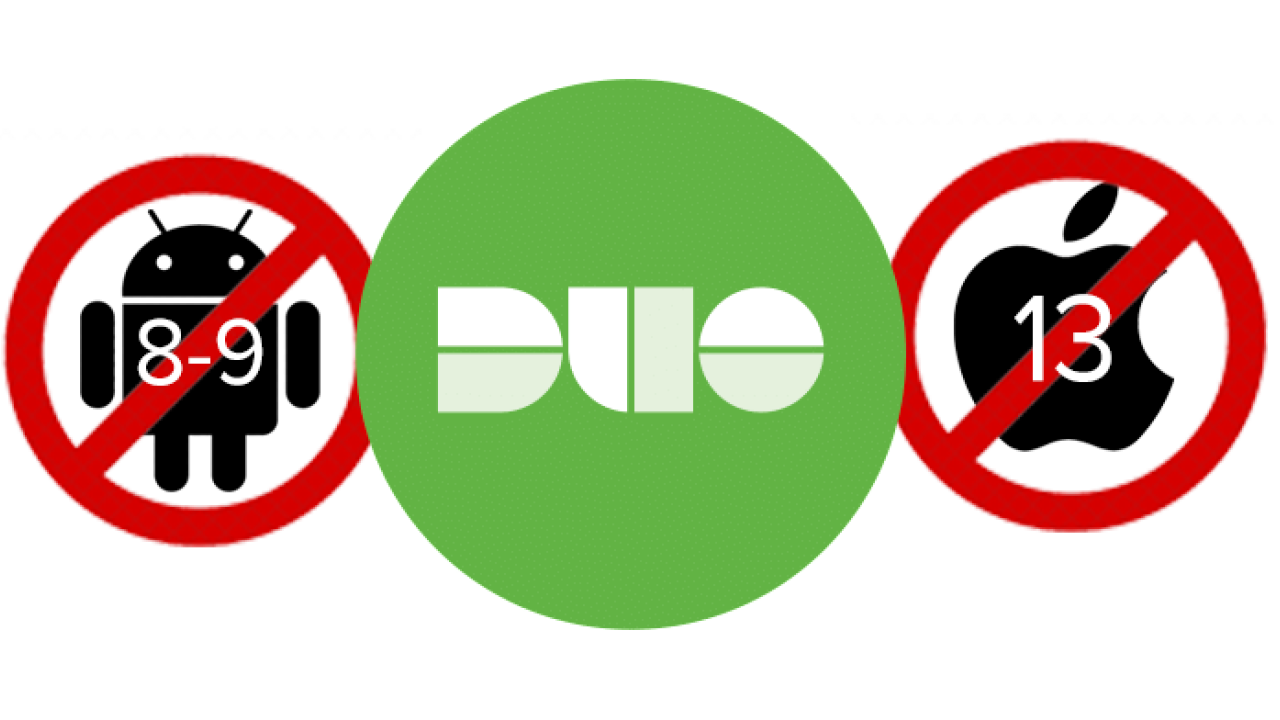 Duo logo with Android and iOS on either side