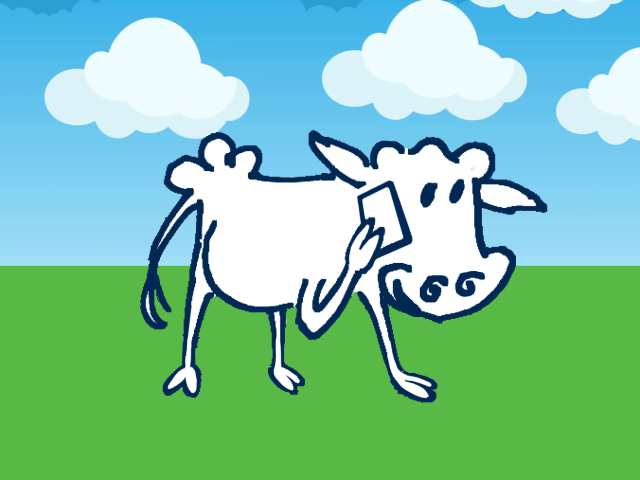 cartoon cow talking on cell phone
