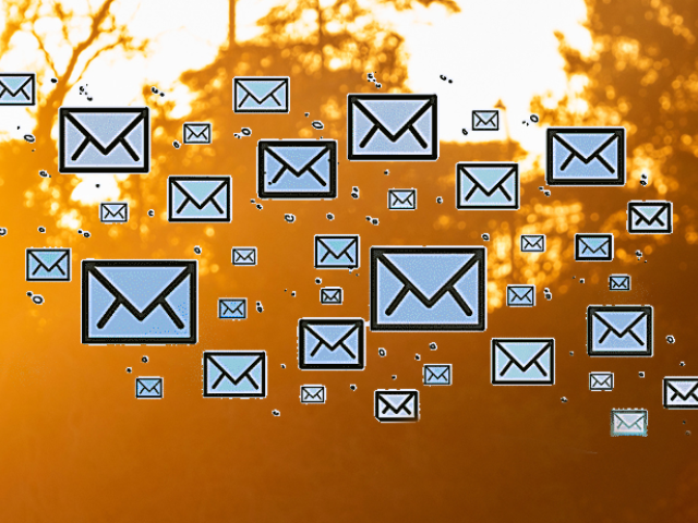 emails floating in front of sunset